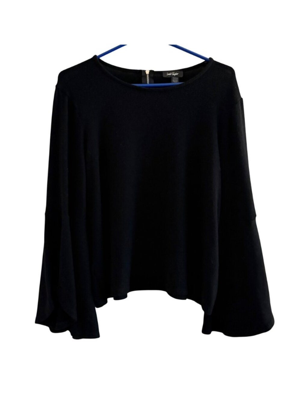 Lord & Taylor Black Bell Sleeve Top Large Whimsigoth Back Zip Flowy Viscose - Picture 2 of 9